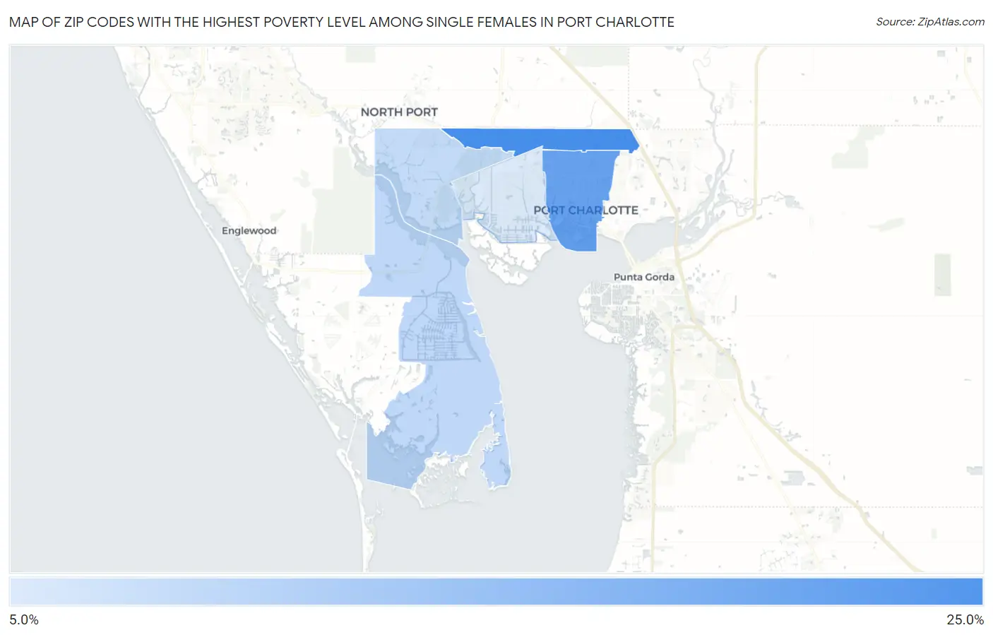 Zip Codes with the Highest Poverty Level Among Single Females in Port Charlotte Map