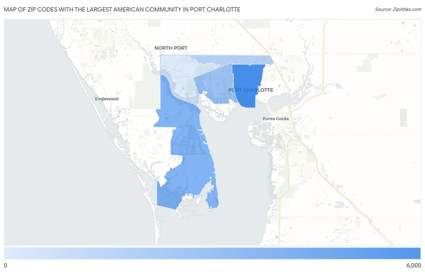 Zip Codes with the Largest American Community in Port Charlotte Map