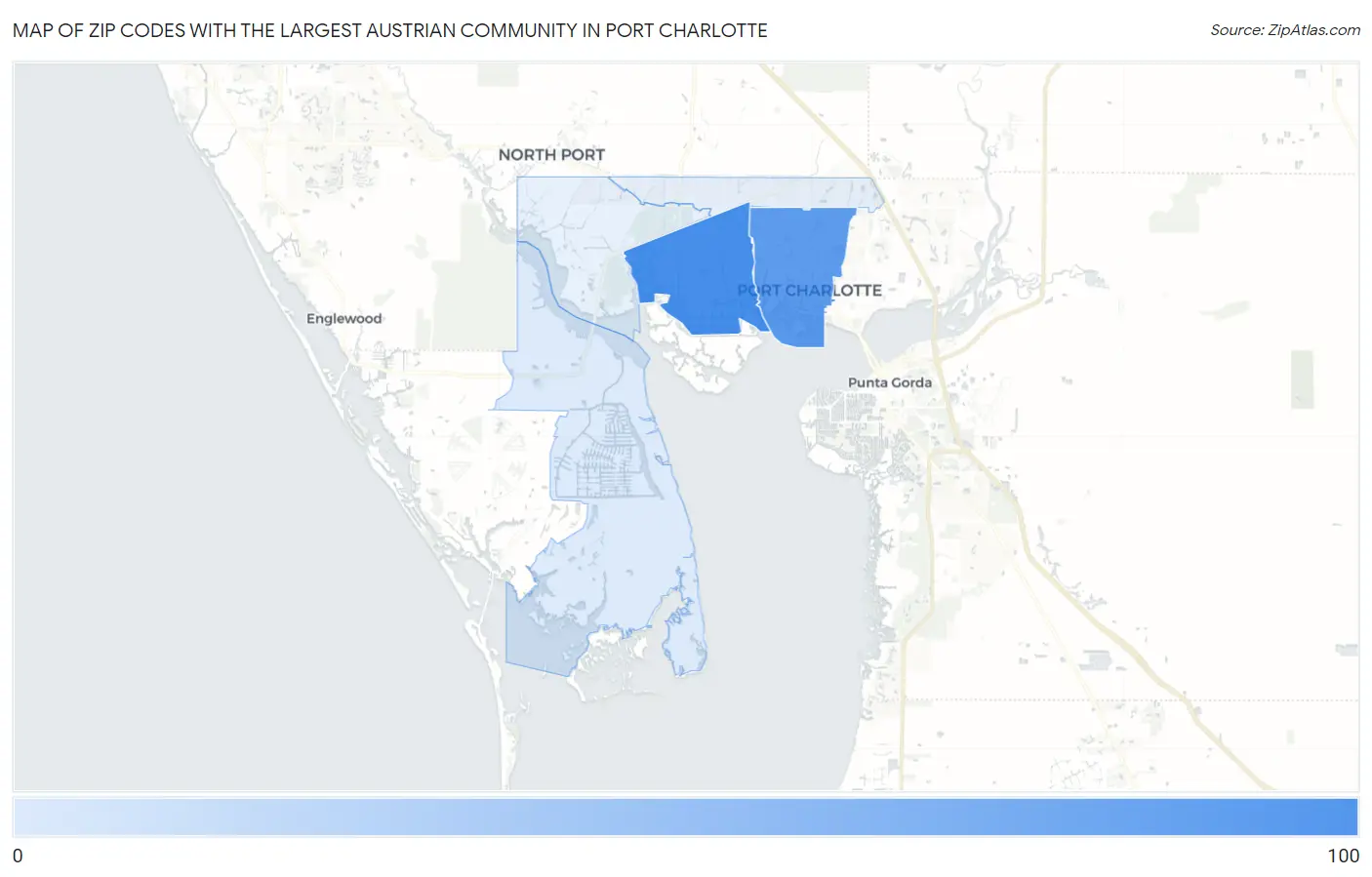 Zip Codes with the Largest Austrian Community in Port Charlotte Map