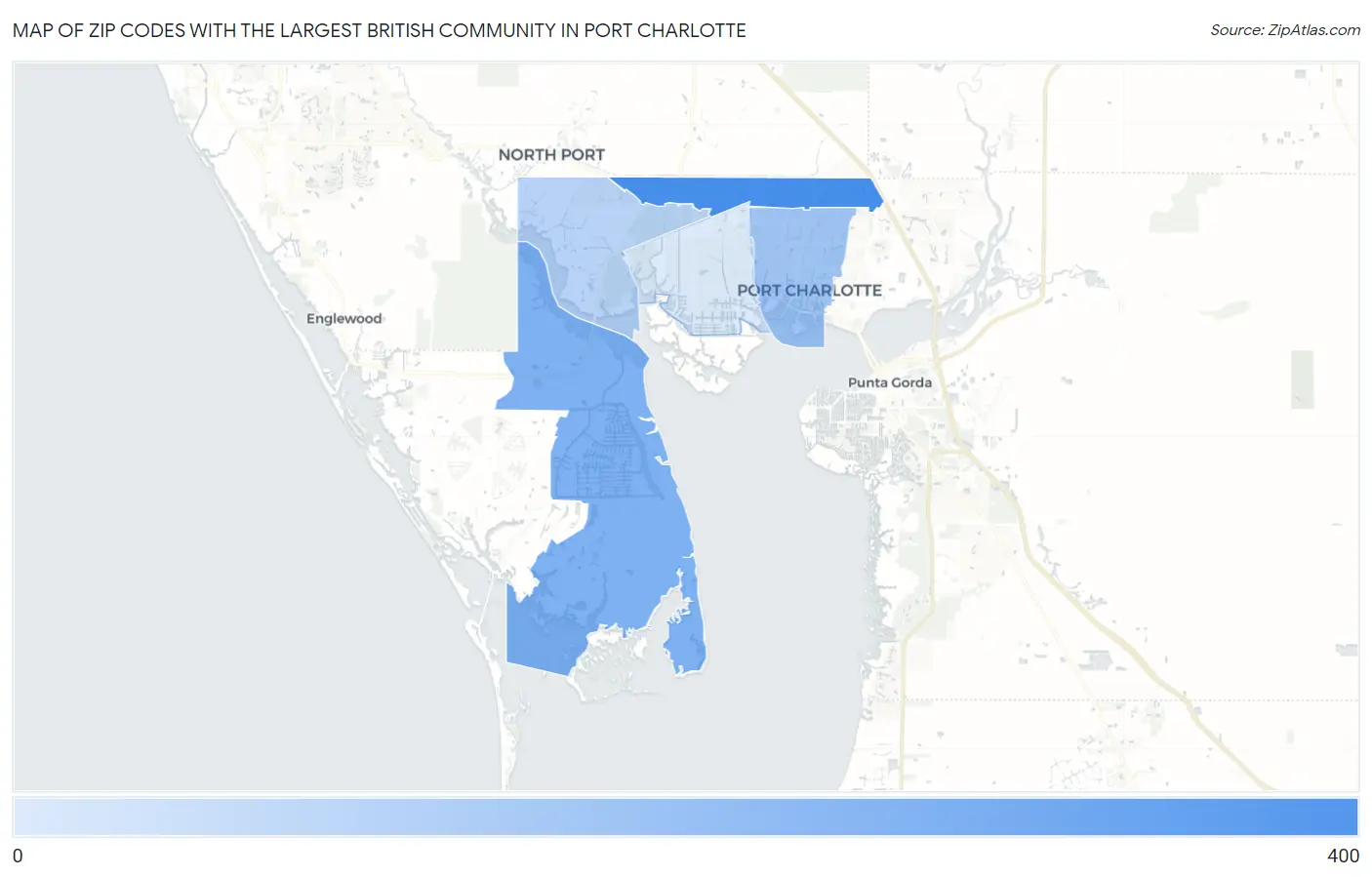 Zip Codes with the Largest British Community in Port Charlotte Map