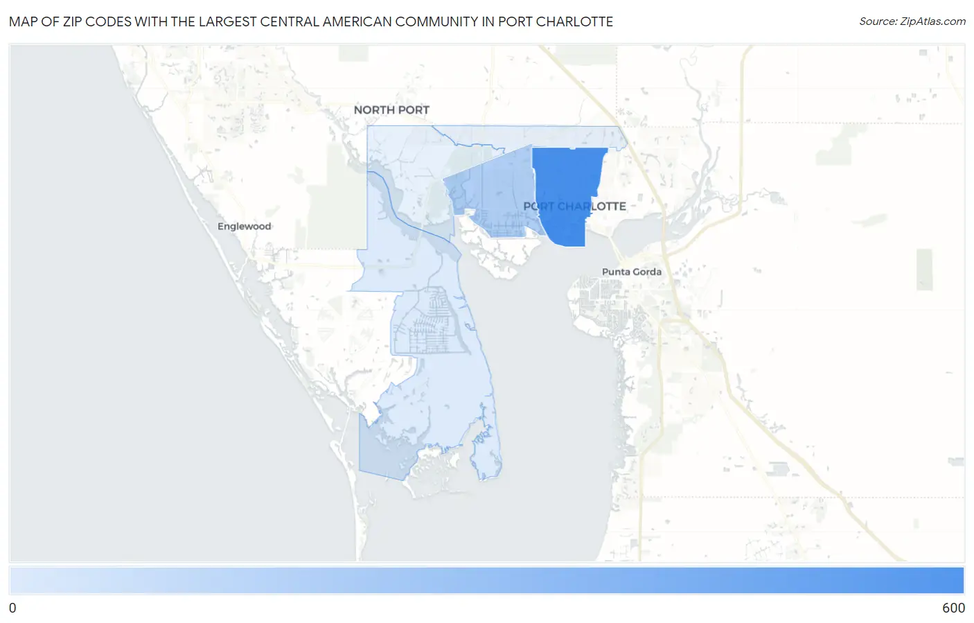 Zip Codes with the Largest Central American Community in Port Charlotte Map