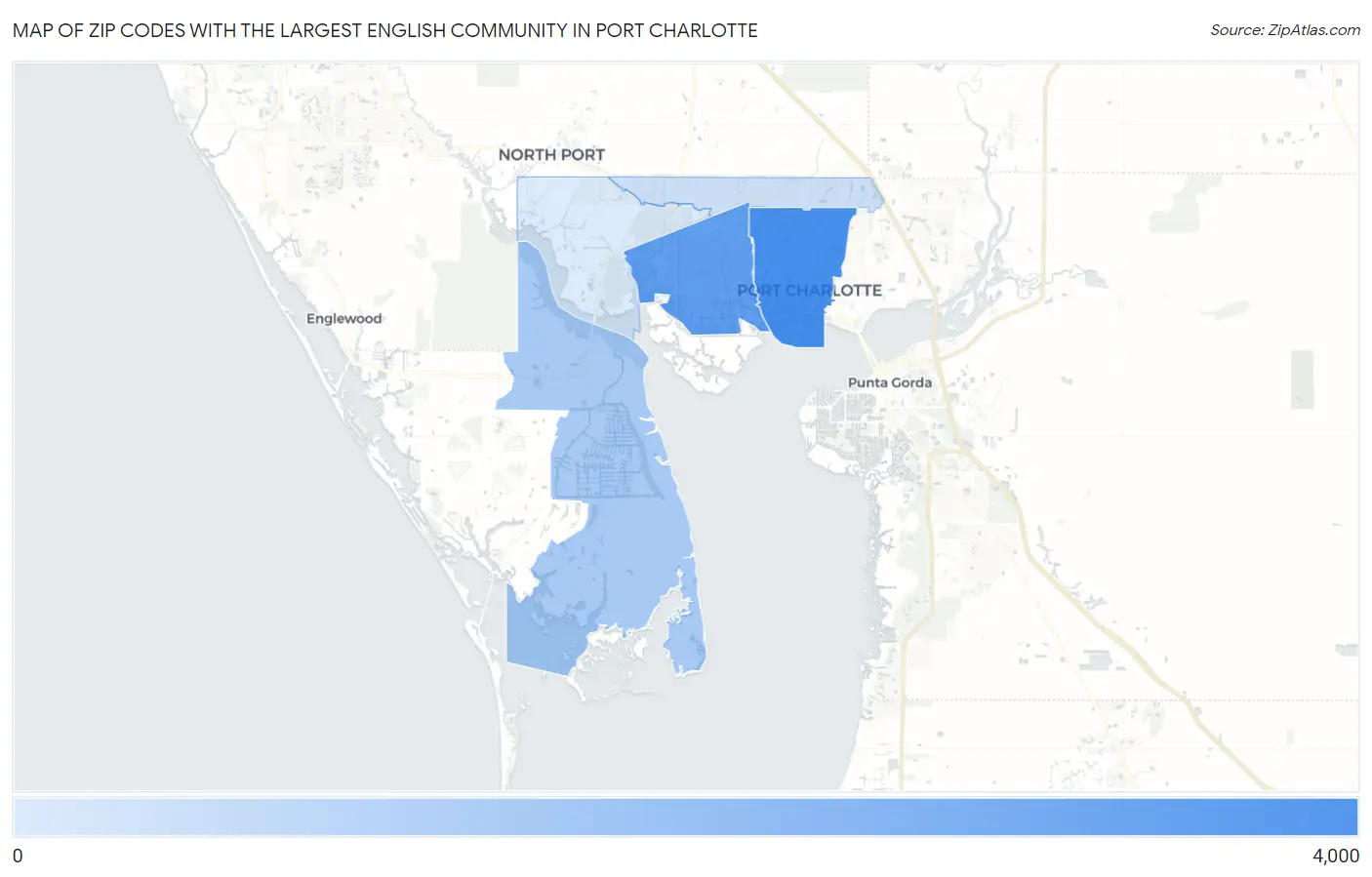 Zip Codes with the Largest English Community in Port Charlotte Map