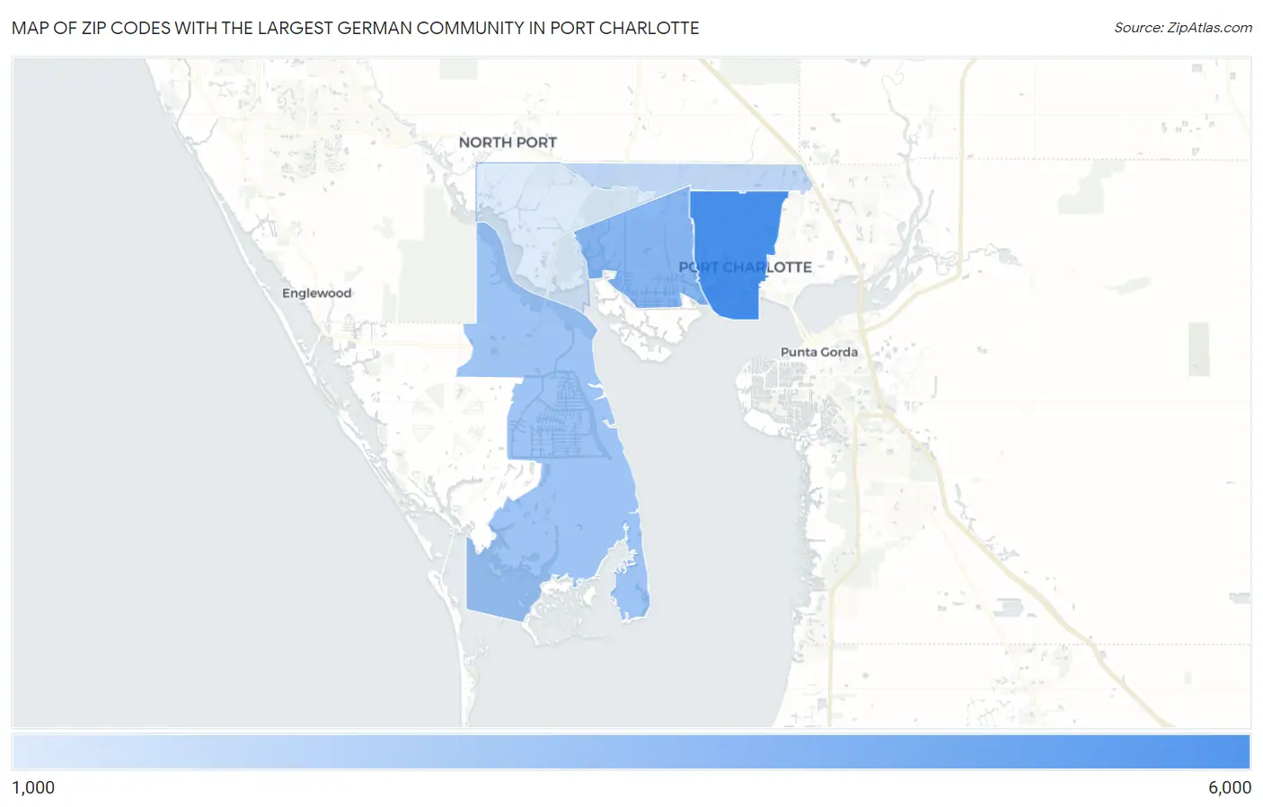 Zip Codes with the Largest German Community in Port Charlotte Map