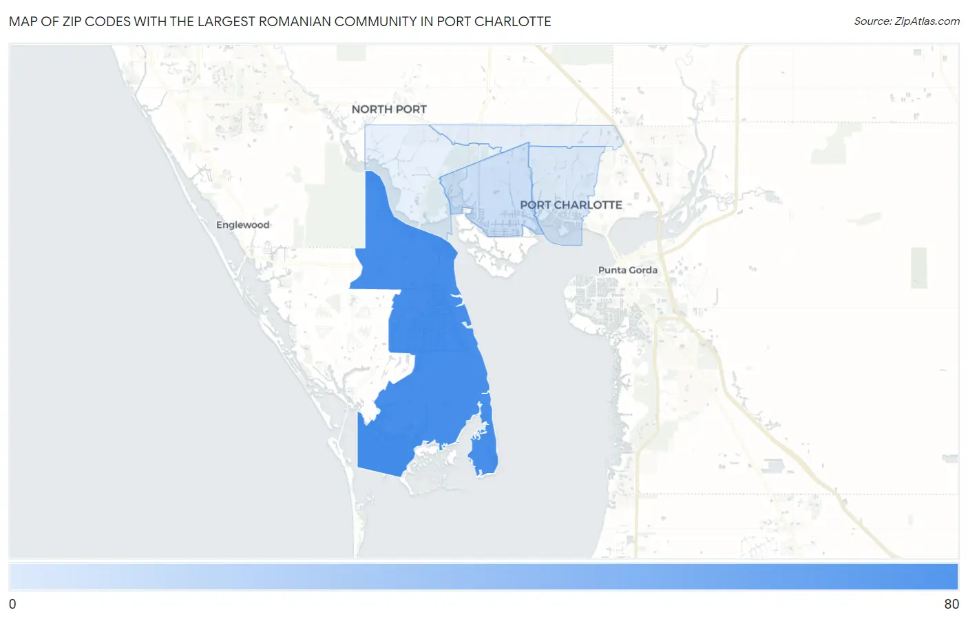 Zip Codes with the Largest Romanian Community in Port Charlotte Map