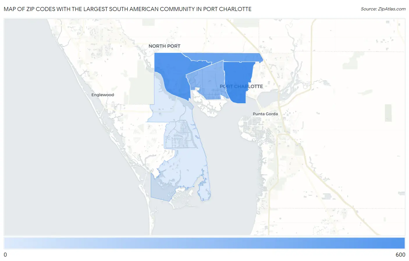 Zip Codes with the Largest South American Community in Port Charlotte Map
