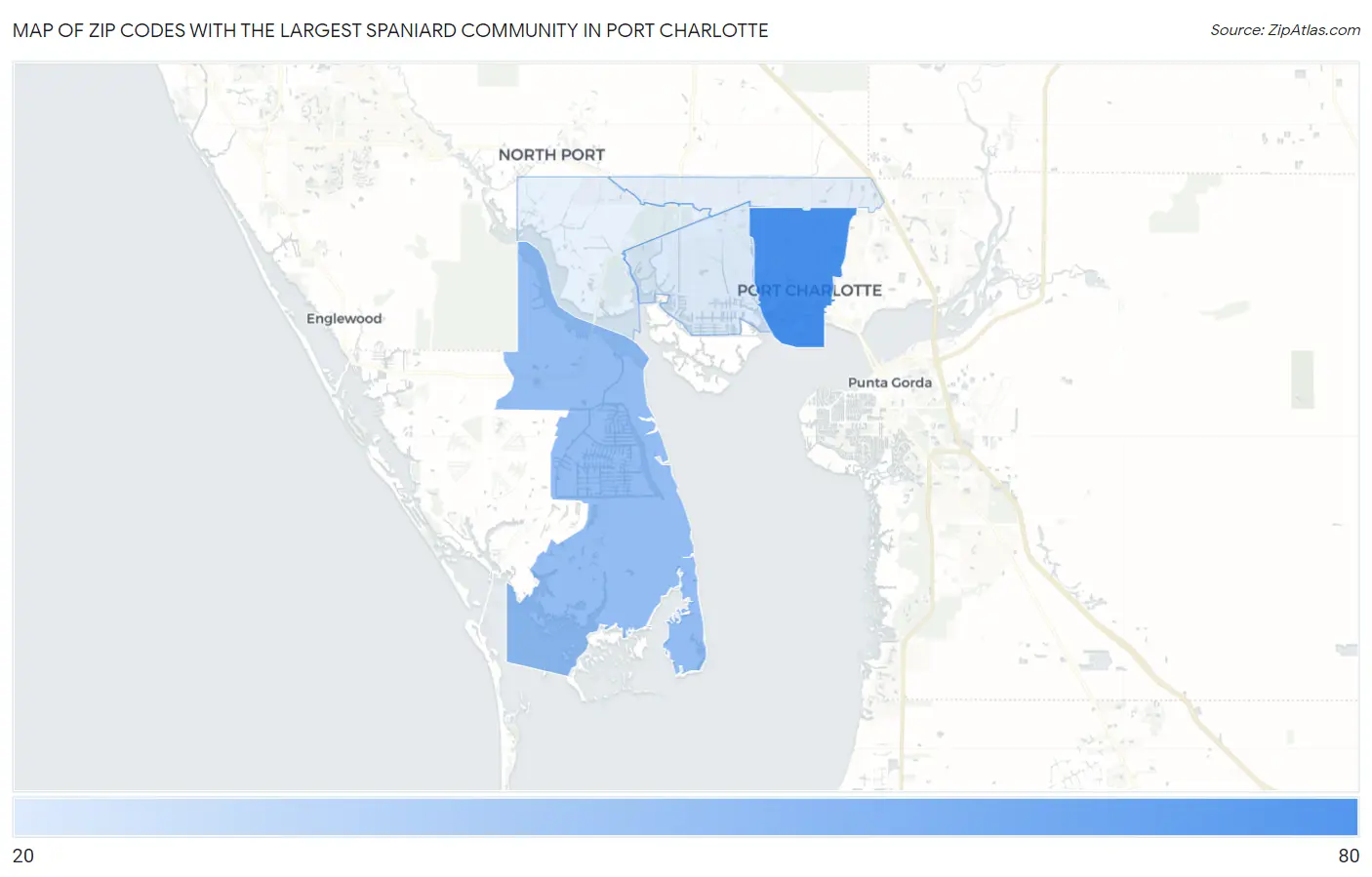 Zip Codes with the Largest Spaniard Community in Port Charlotte Map