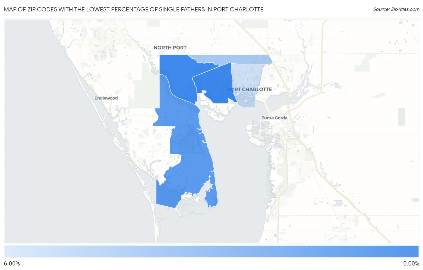 Zip Codes with the Lowest Percentage of Single Fathers in Port Charlotte Map