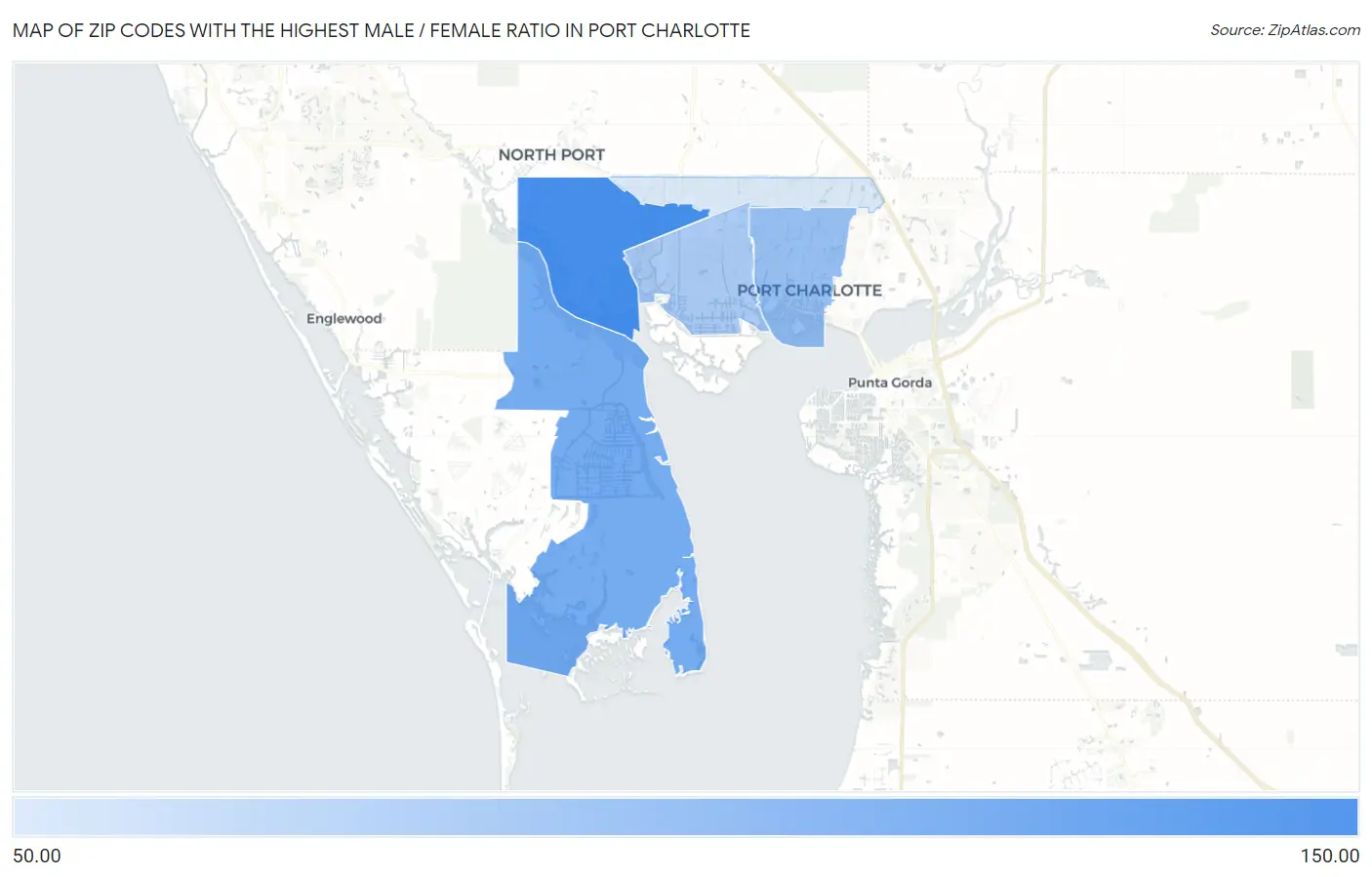 Zip Codes with the Highest Male / Female Ratio in Port Charlotte Map