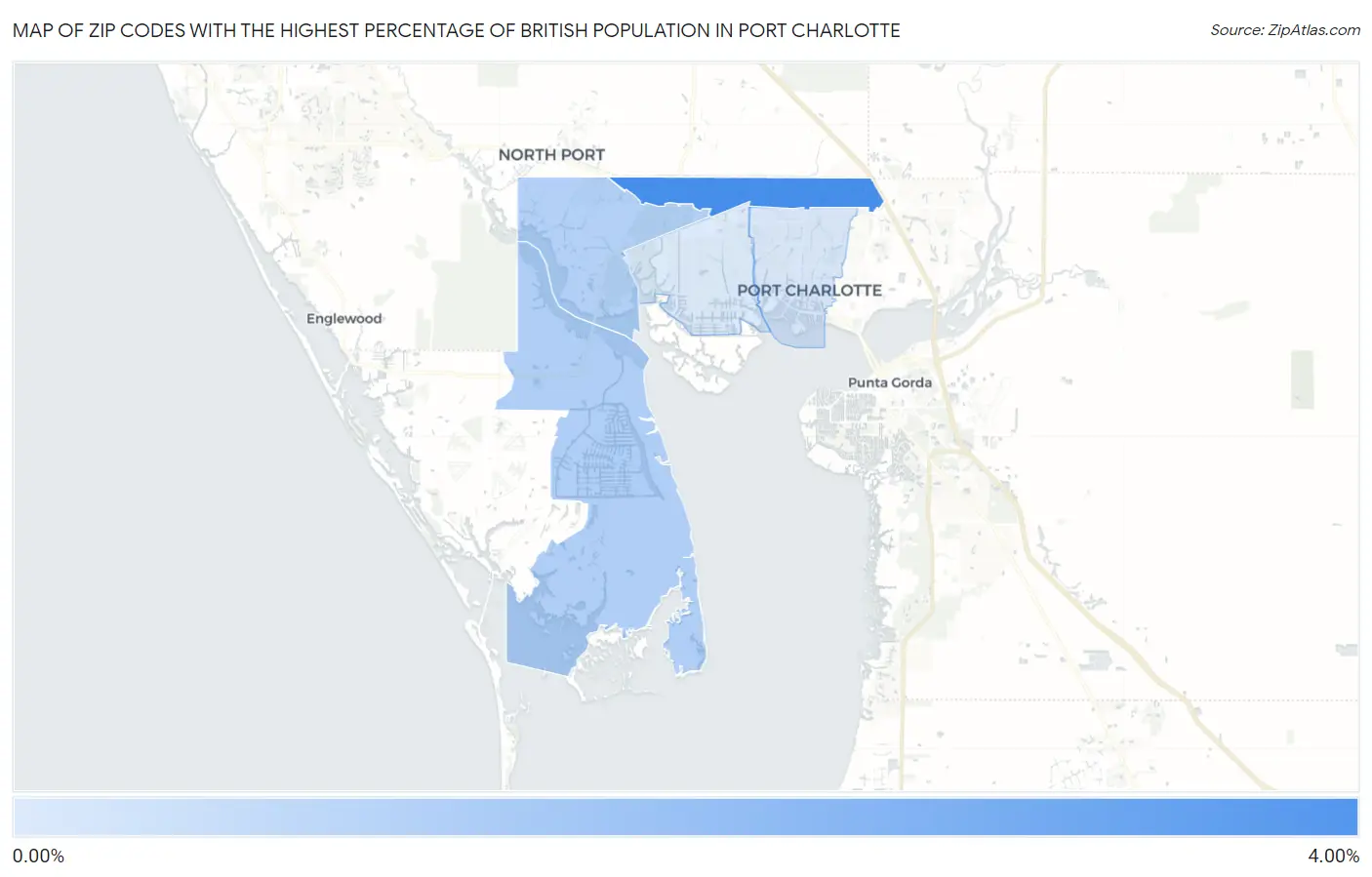 Zip Codes with the Highest Percentage of British Population in Port Charlotte Map