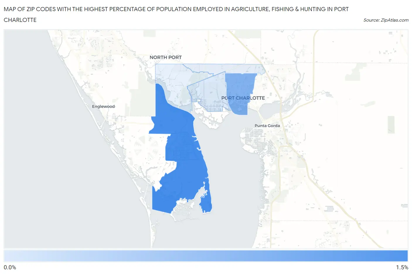 Zip Codes with the Highest Percentage of Population Employed in Agriculture, Fishing & Hunting in Port Charlotte Map