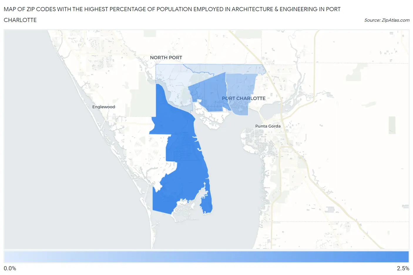 Zip Codes with the Highest Percentage of Population Employed in Architecture & Engineering in Port Charlotte Map