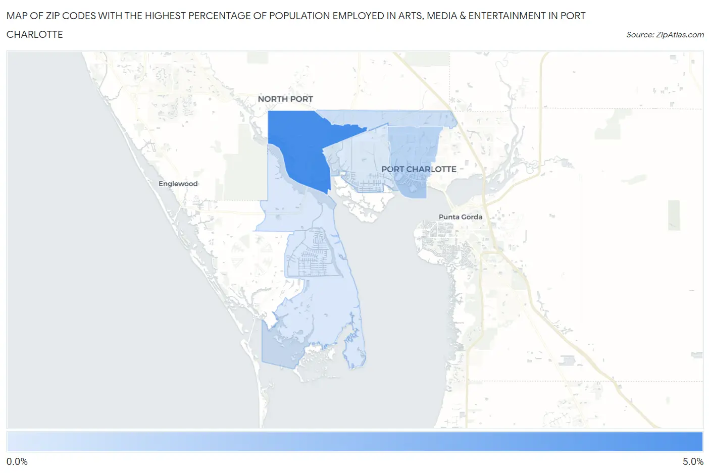 Zip Codes with the Highest Percentage of Population Employed in Arts, Media & Entertainment in Port Charlotte Map