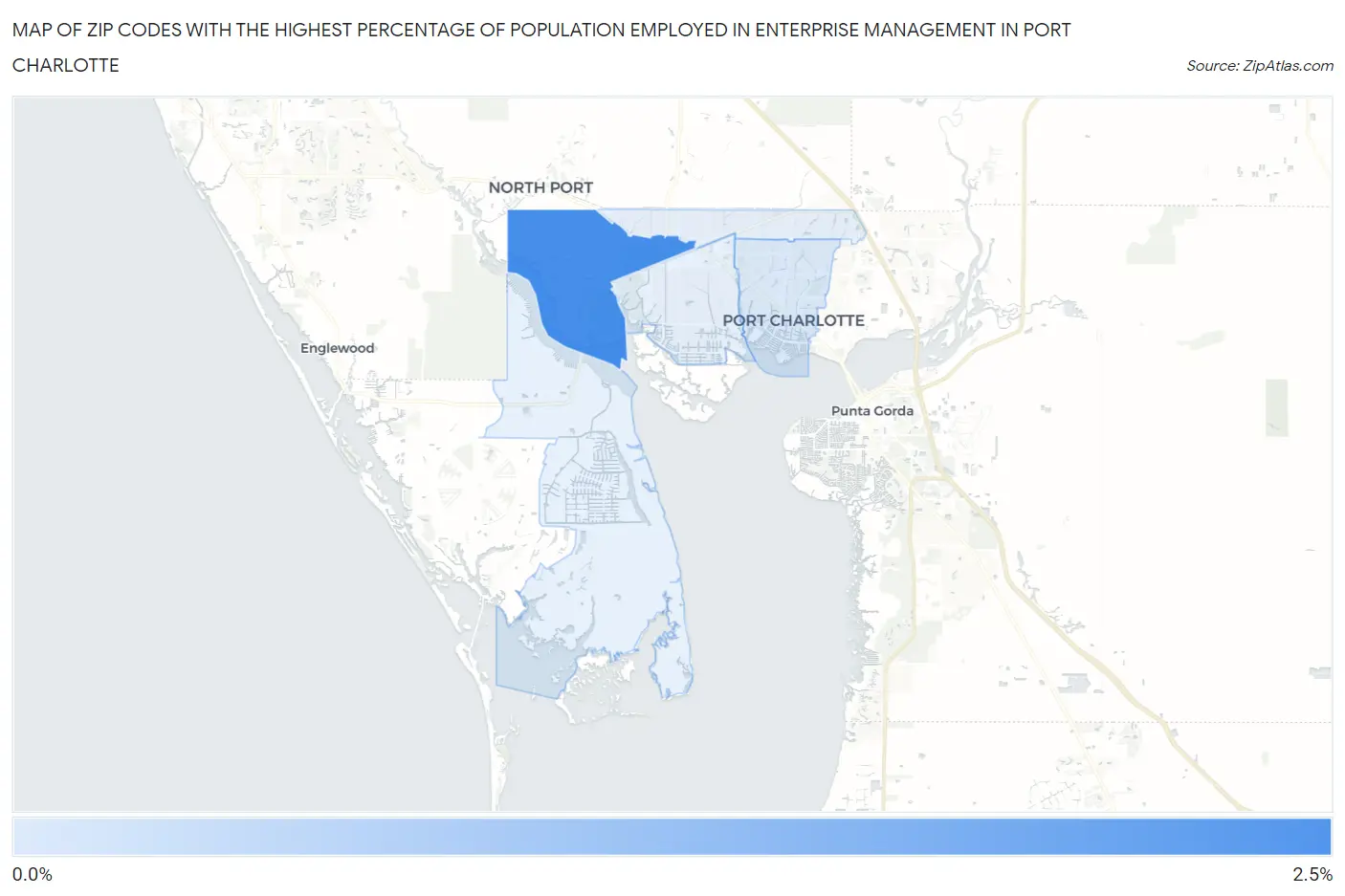 Zip Codes with the Highest Percentage of Population Employed in Enterprise Management in Port Charlotte Map