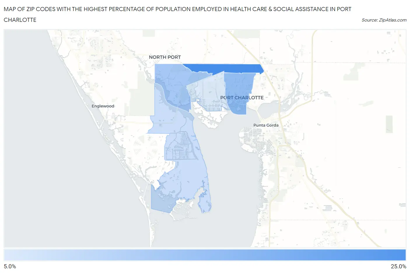 Zip Codes with the Highest Percentage of Population Employed in Health Care & Social Assistance in Port Charlotte Map