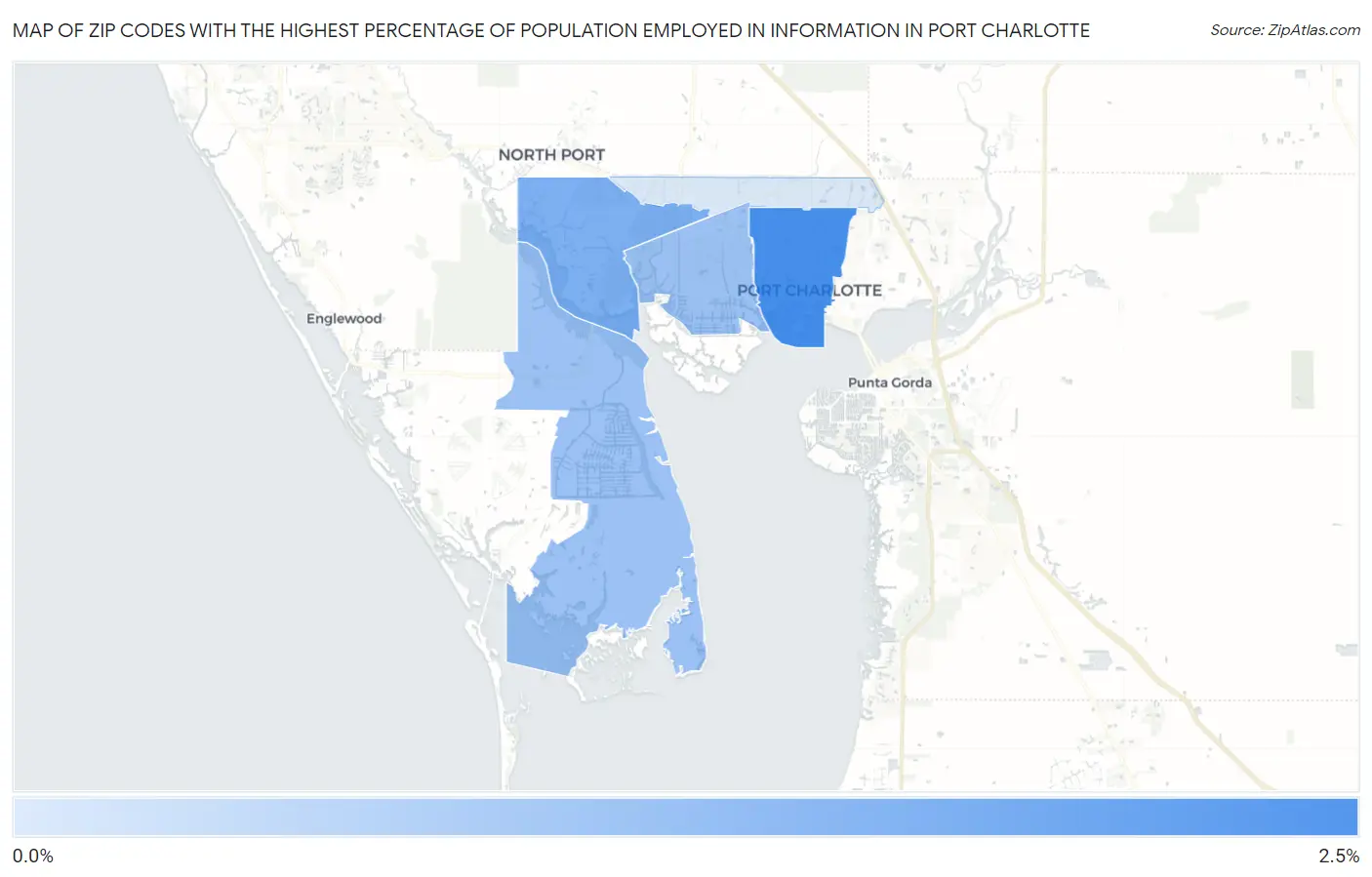 Zip Codes with the Highest Percentage of Population Employed in Information in Port Charlotte Map