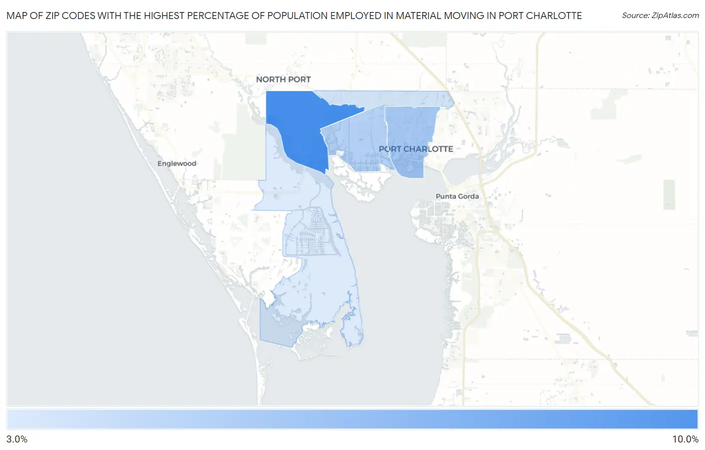 Zip Codes with the Highest Percentage of Population Employed in Material Moving in Port Charlotte Map