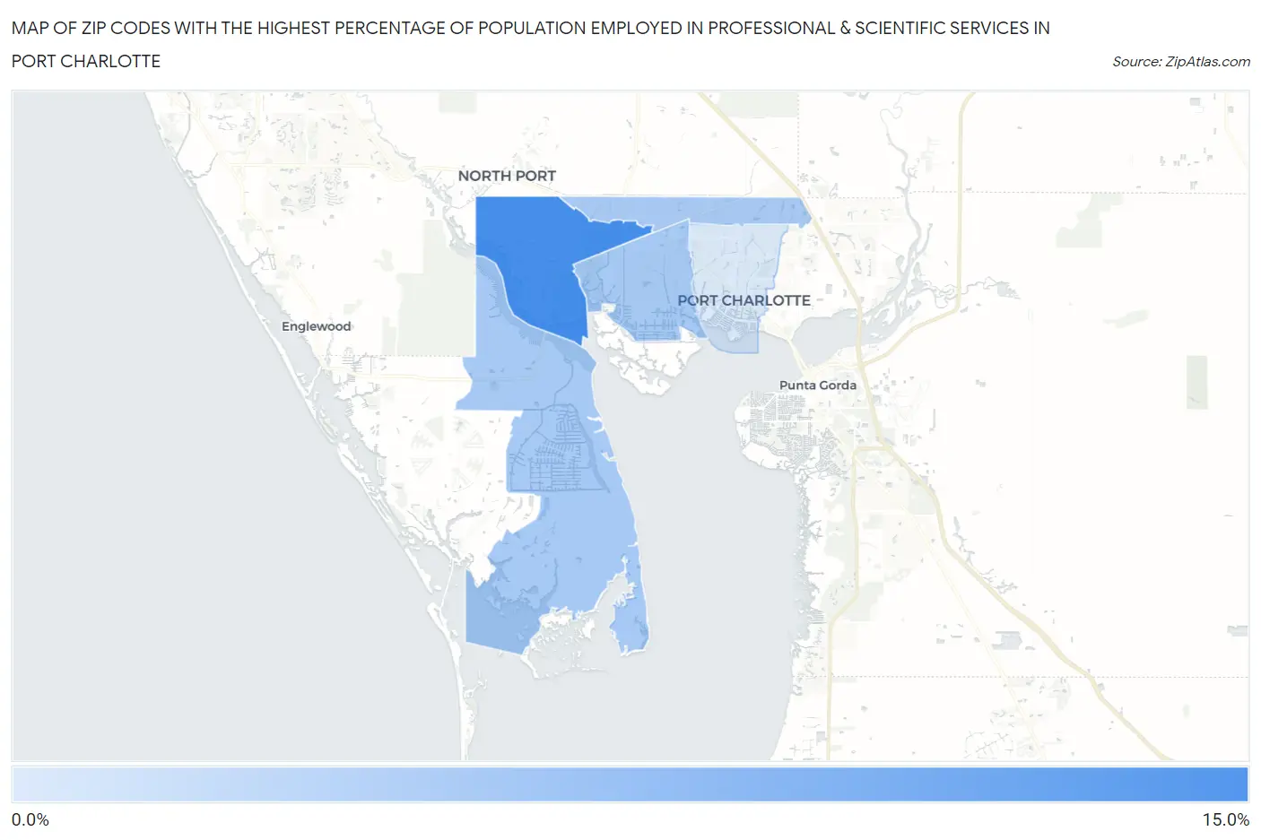 Zip Codes with the Highest Percentage of Population Employed in Professional & Scientific Services in Port Charlotte Map