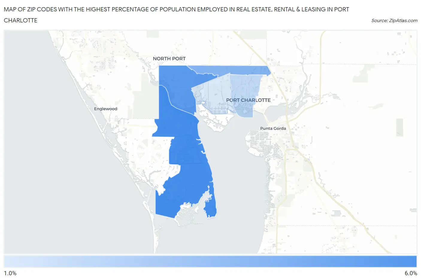 Zip Codes with the Highest Percentage of Population Employed in Real Estate, Rental & Leasing in Port Charlotte Map