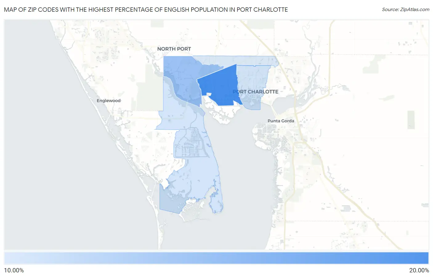 Zip Codes with the Highest Percentage of English Population in Port Charlotte Map