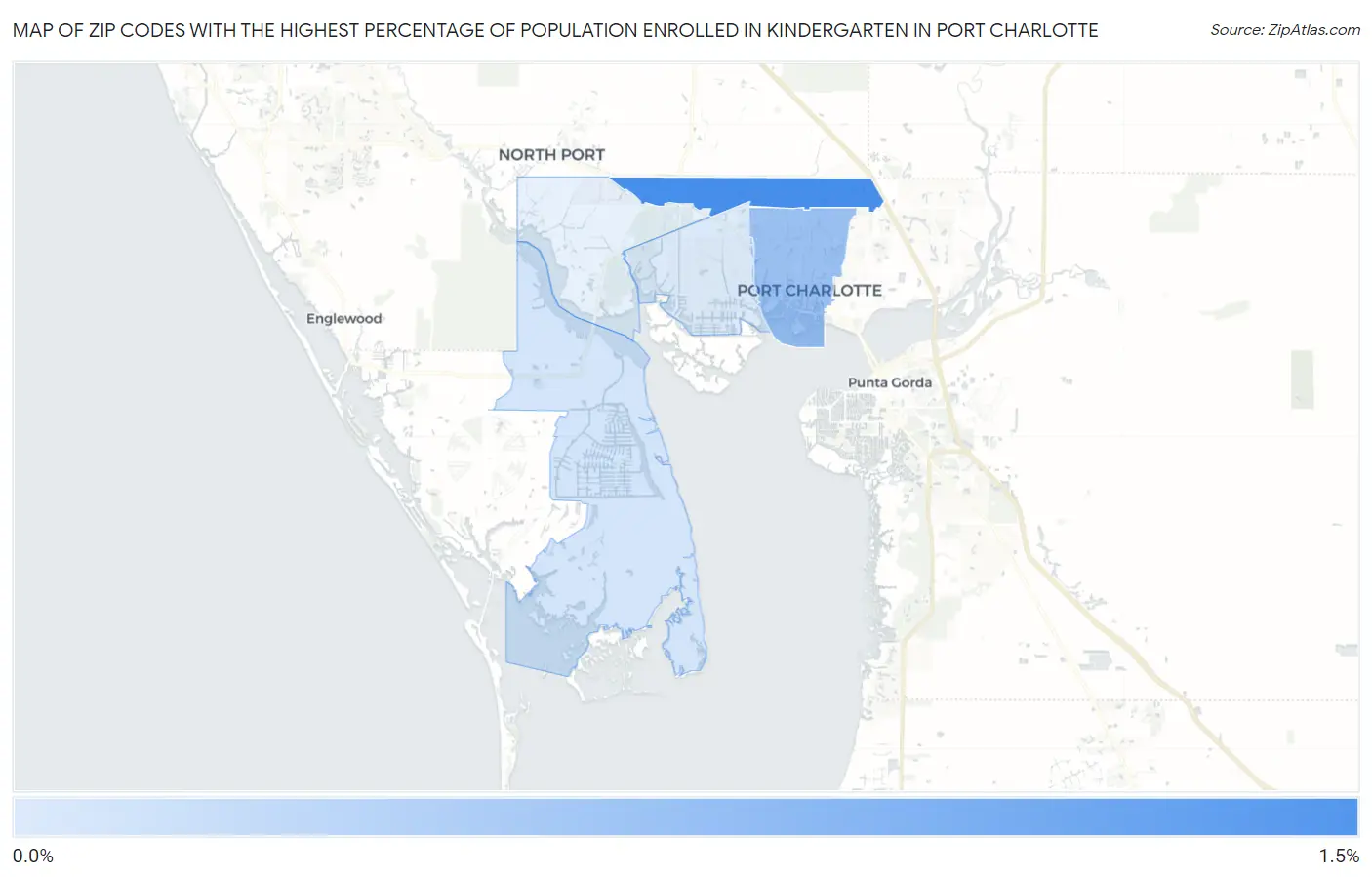 Zip Codes with the Highest Percentage of Population Enrolled in Kindergarten in Port Charlotte Map