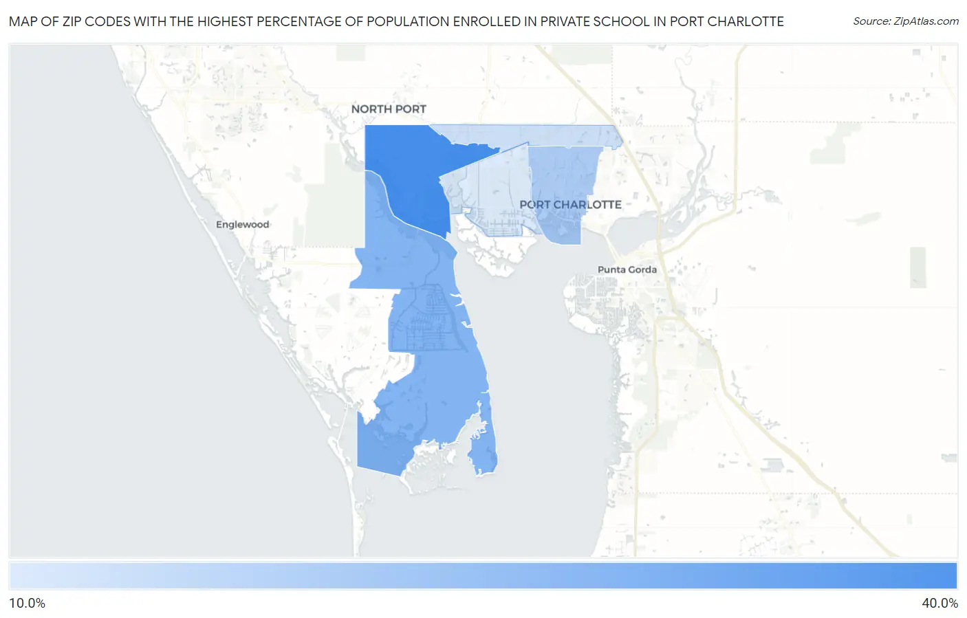 Zip Codes with the Highest Percentage of Population Enrolled in Private School in Port Charlotte Map