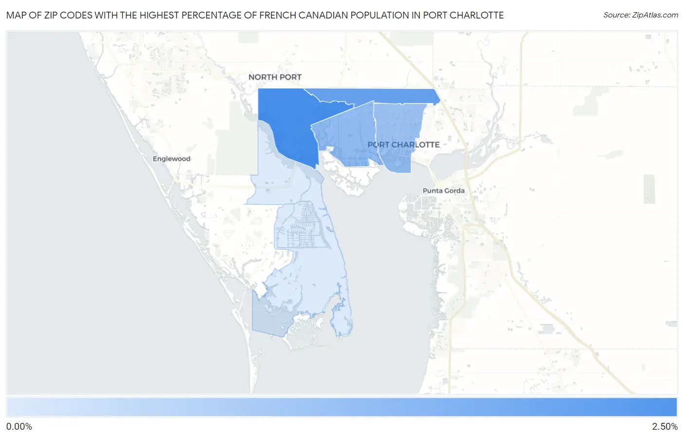 Zip Codes with the Highest Percentage of French Canadian Population in Port Charlotte Map