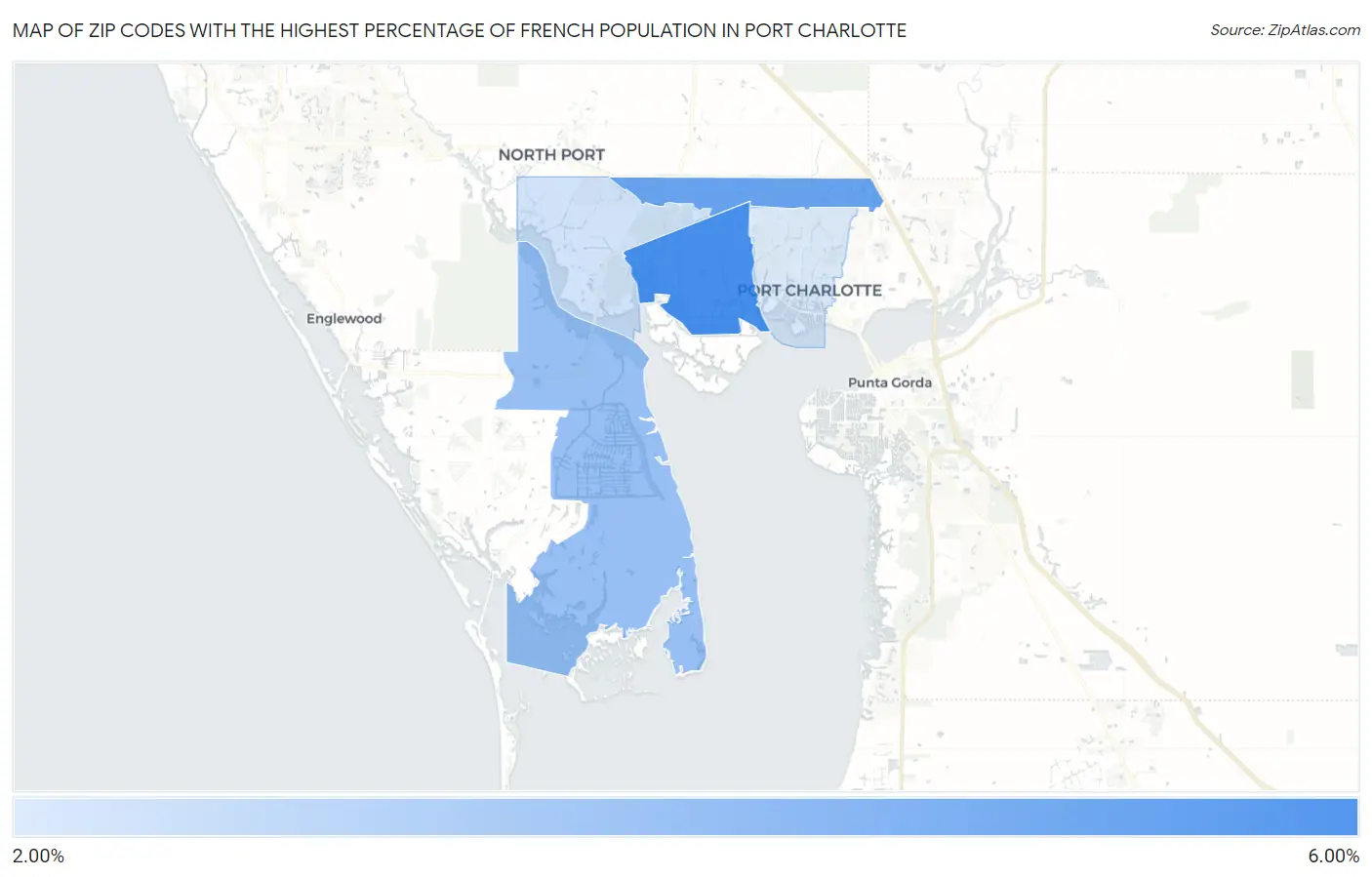 Zip Codes with the Highest Percentage of French Population in Port Charlotte Map