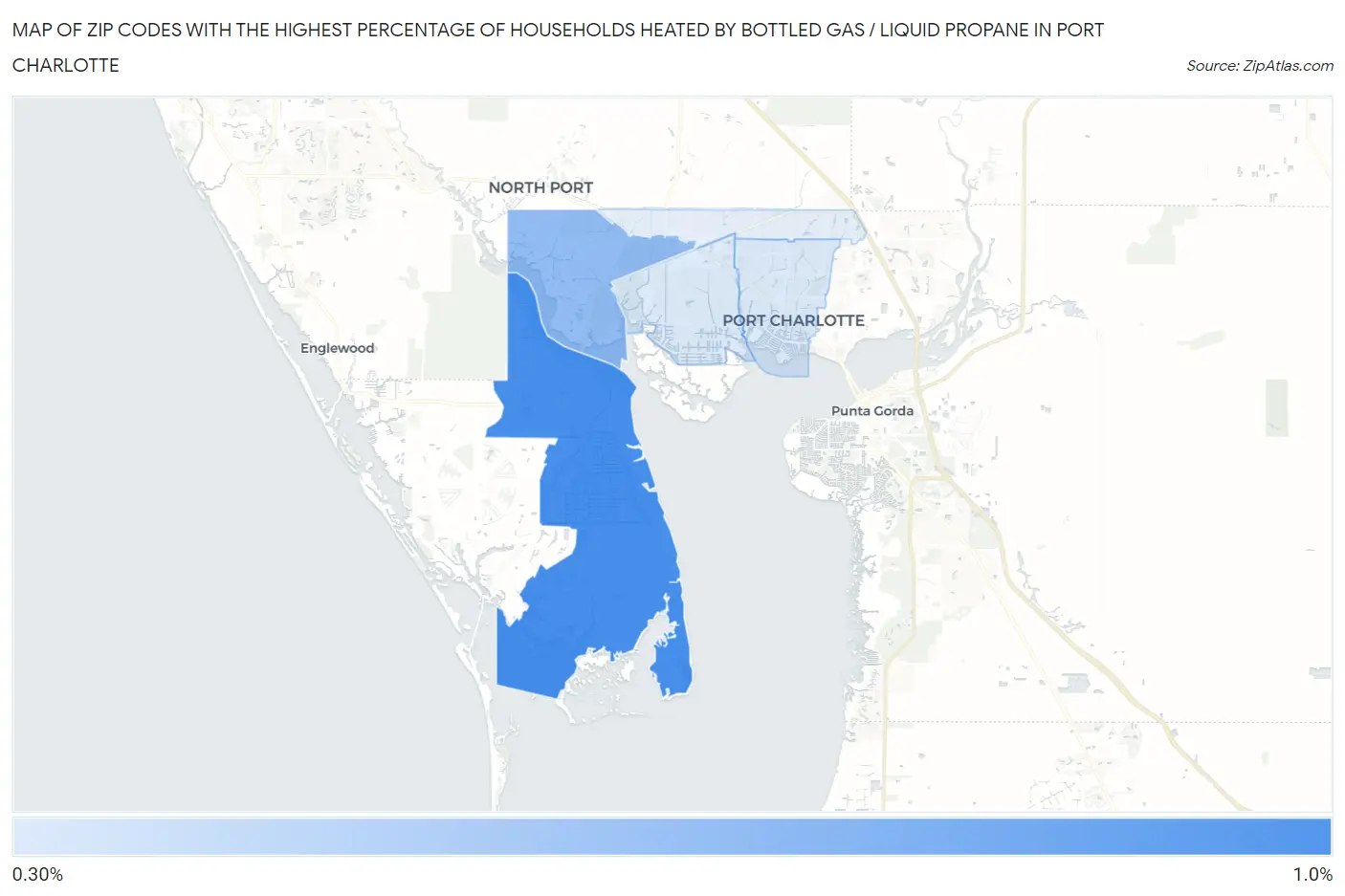 Zip Codes with the Highest Percentage of Households Heated by Bottled Gas / Liquid Propane in Port Charlotte Map