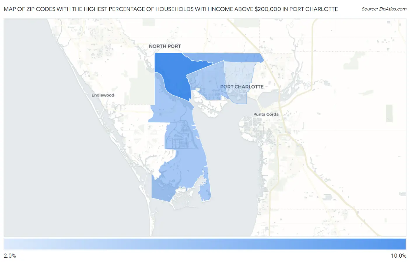 Zip Codes with the Highest Percentage of Households with Income Above $200,000 in Port Charlotte Map