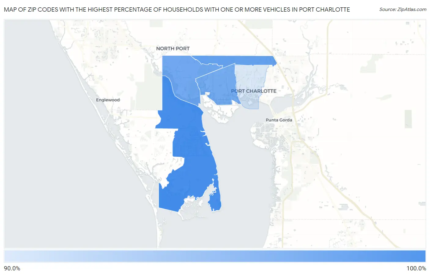 Zip Codes with the Highest Percentage of Households With One or more Vehicles in Port Charlotte Map