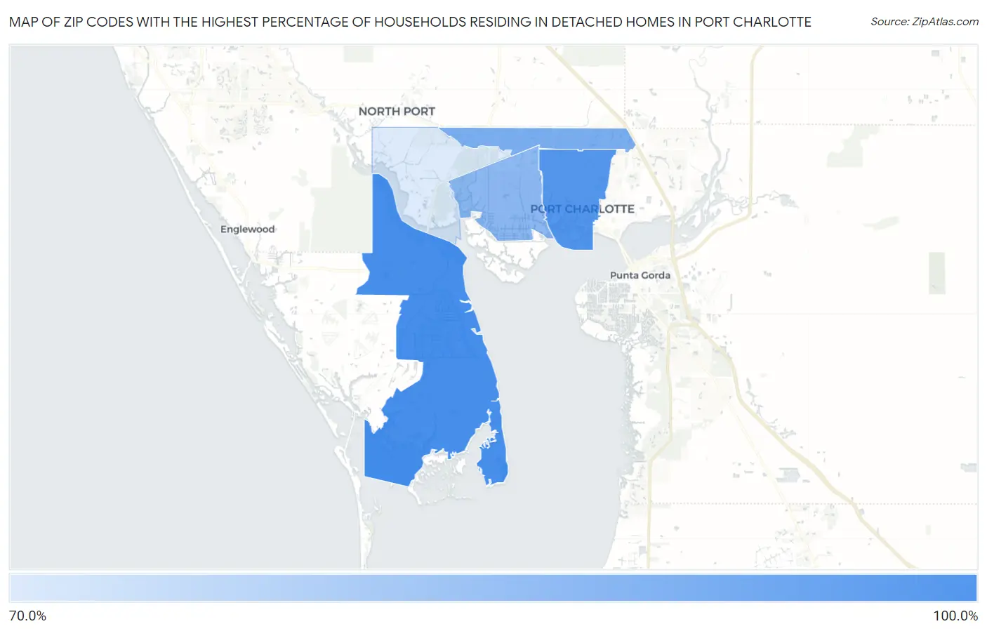 Zip Codes with the Highest Percentage of Households Residing in Detached Homes in Port Charlotte Map