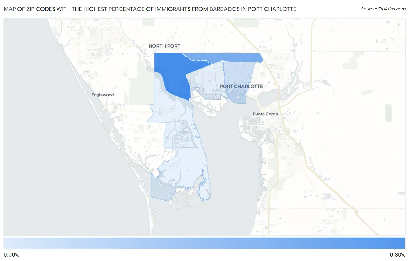 Zip Codes with the Highest Percentage of Immigrants from Barbados in Port Charlotte Map