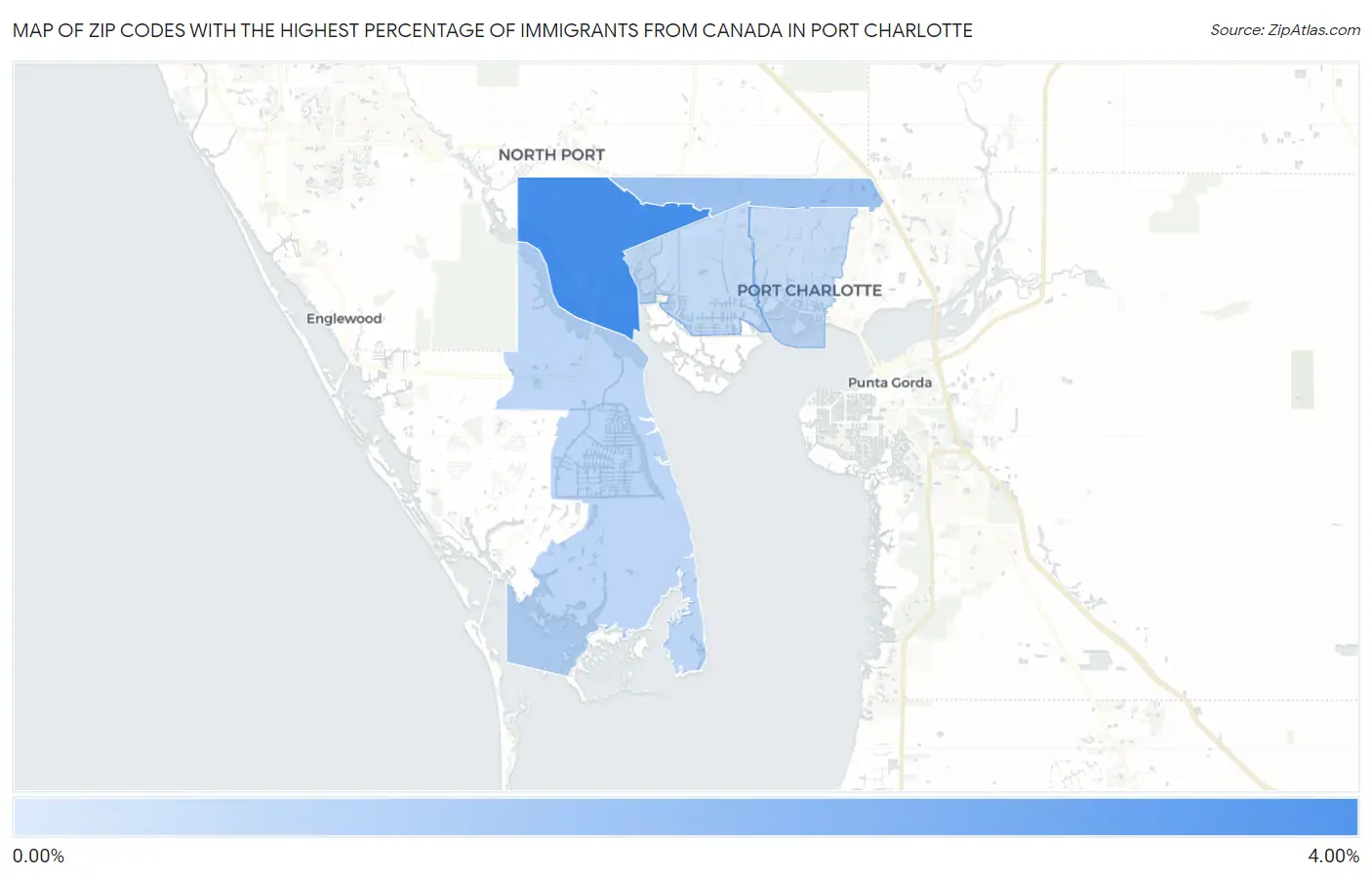 Zip Codes with the Highest Percentage of Immigrants from Canada in Port Charlotte Map