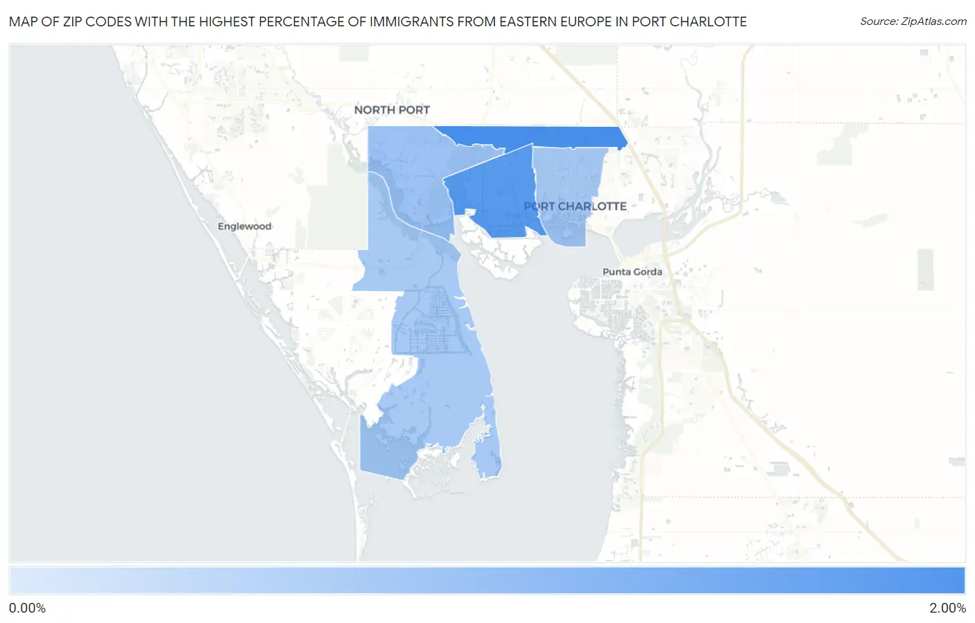 Zip Codes with the Highest Percentage of Immigrants from Eastern Europe in Port Charlotte Map