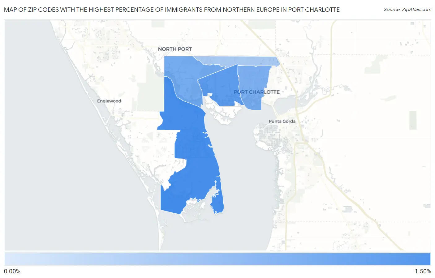 Zip Codes with the Highest Percentage of Immigrants from Northern Europe in Port Charlotte Map