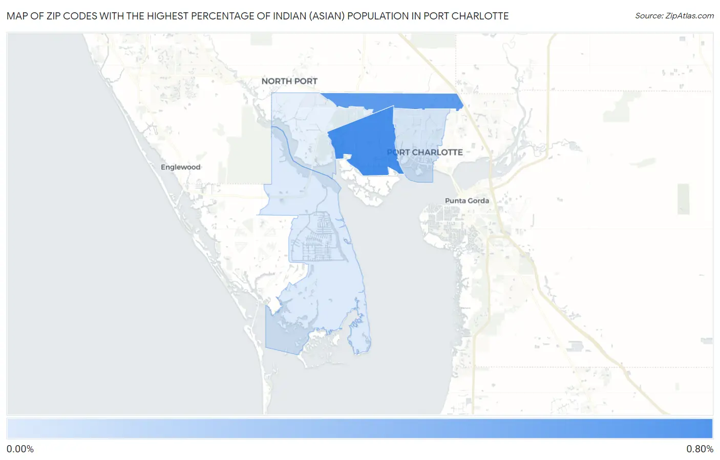 Zip Codes with the Highest Percentage of Indian (Asian) Population in Port Charlotte Map