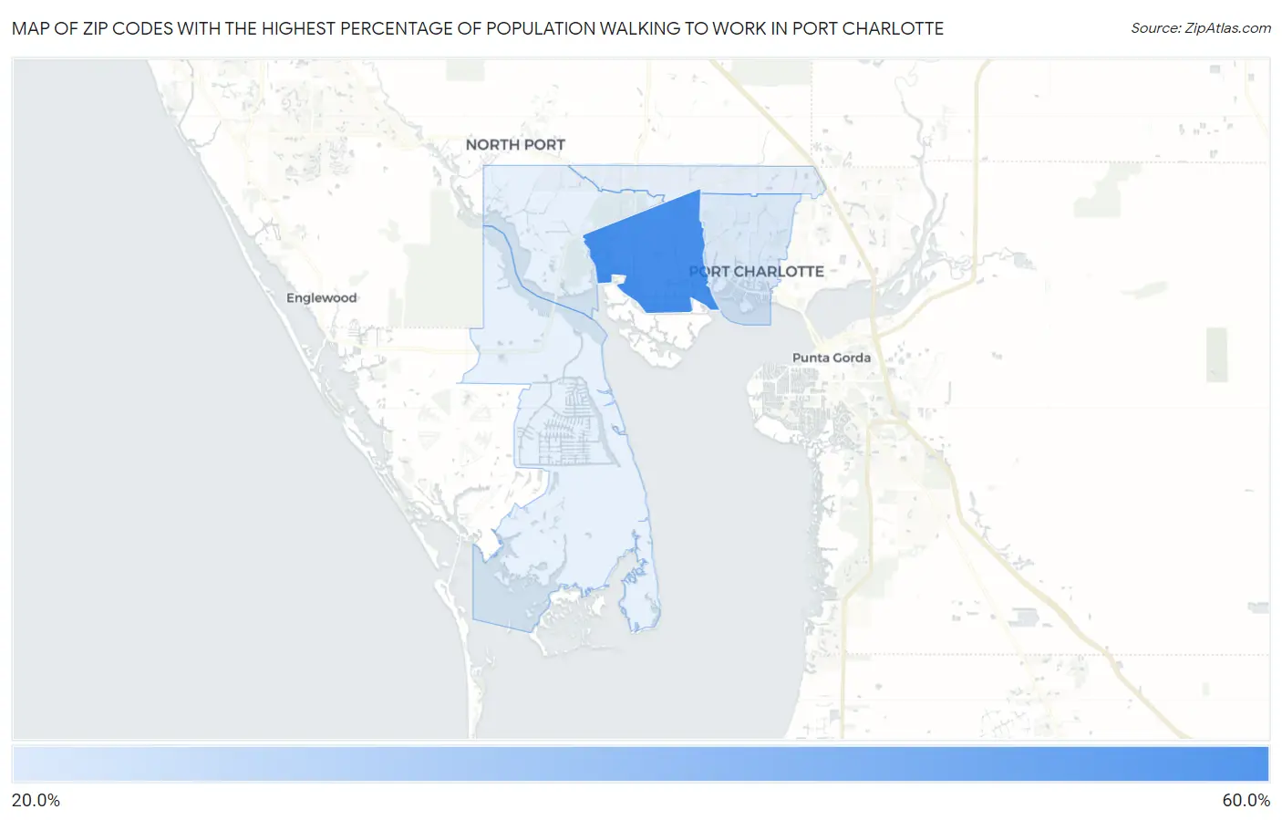 Zip Codes with the Highest Percentage of Population Walking to Work in Port Charlotte Map