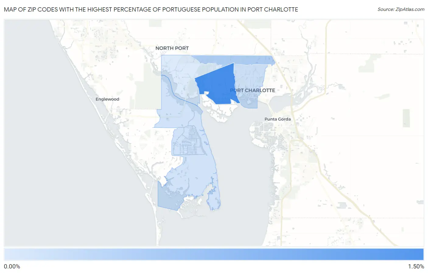 Zip Codes with the Highest Percentage of Portuguese Population in Port Charlotte Map