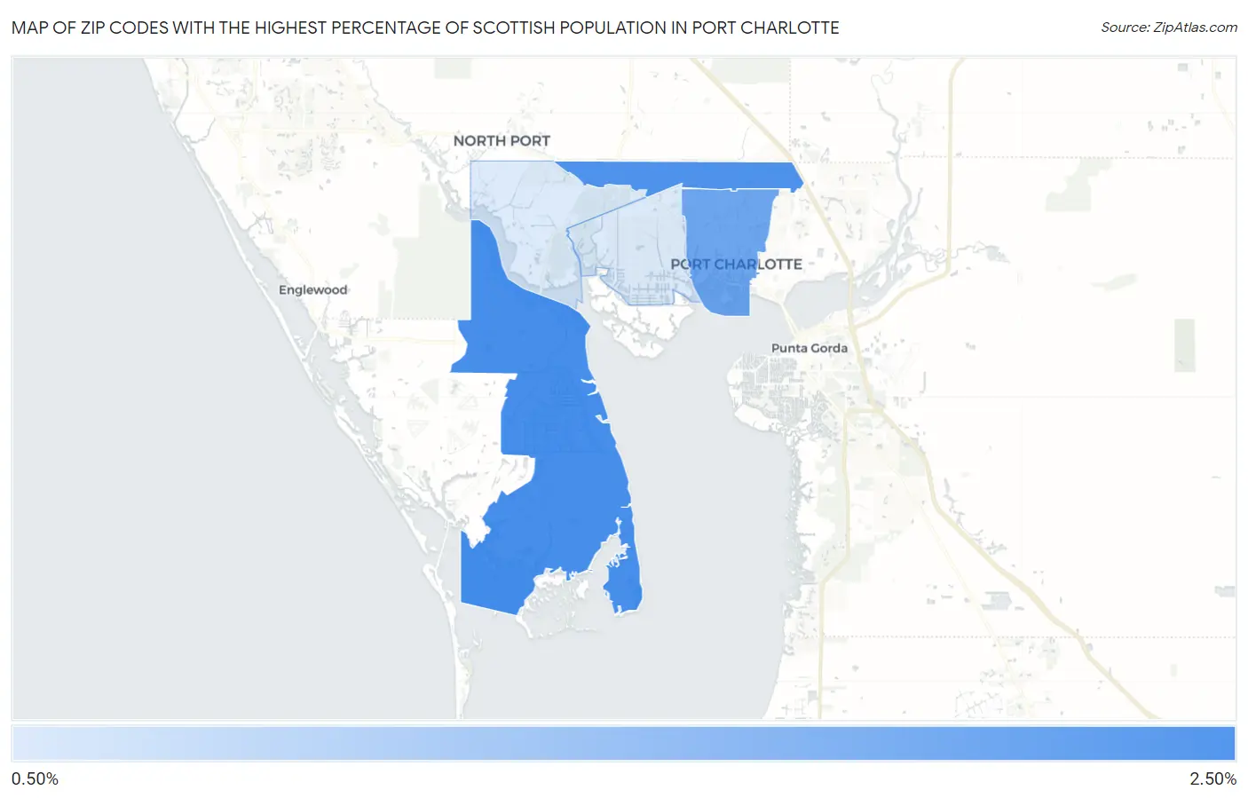 Zip Codes with the Highest Percentage of Scottish Population in Port Charlotte Map