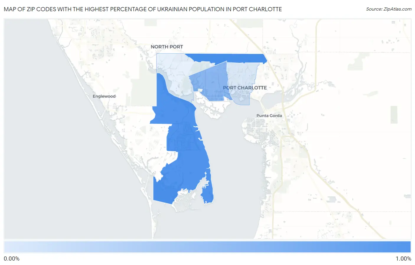 Zip Codes with the Highest Percentage of Ukrainian Population in Port Charlotte Map
