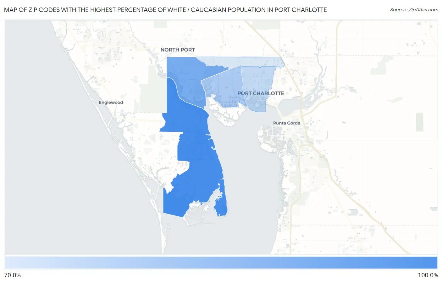 Zip Codes with the Highest Percentage of White / Caucasian Population in Port Charlotte Map