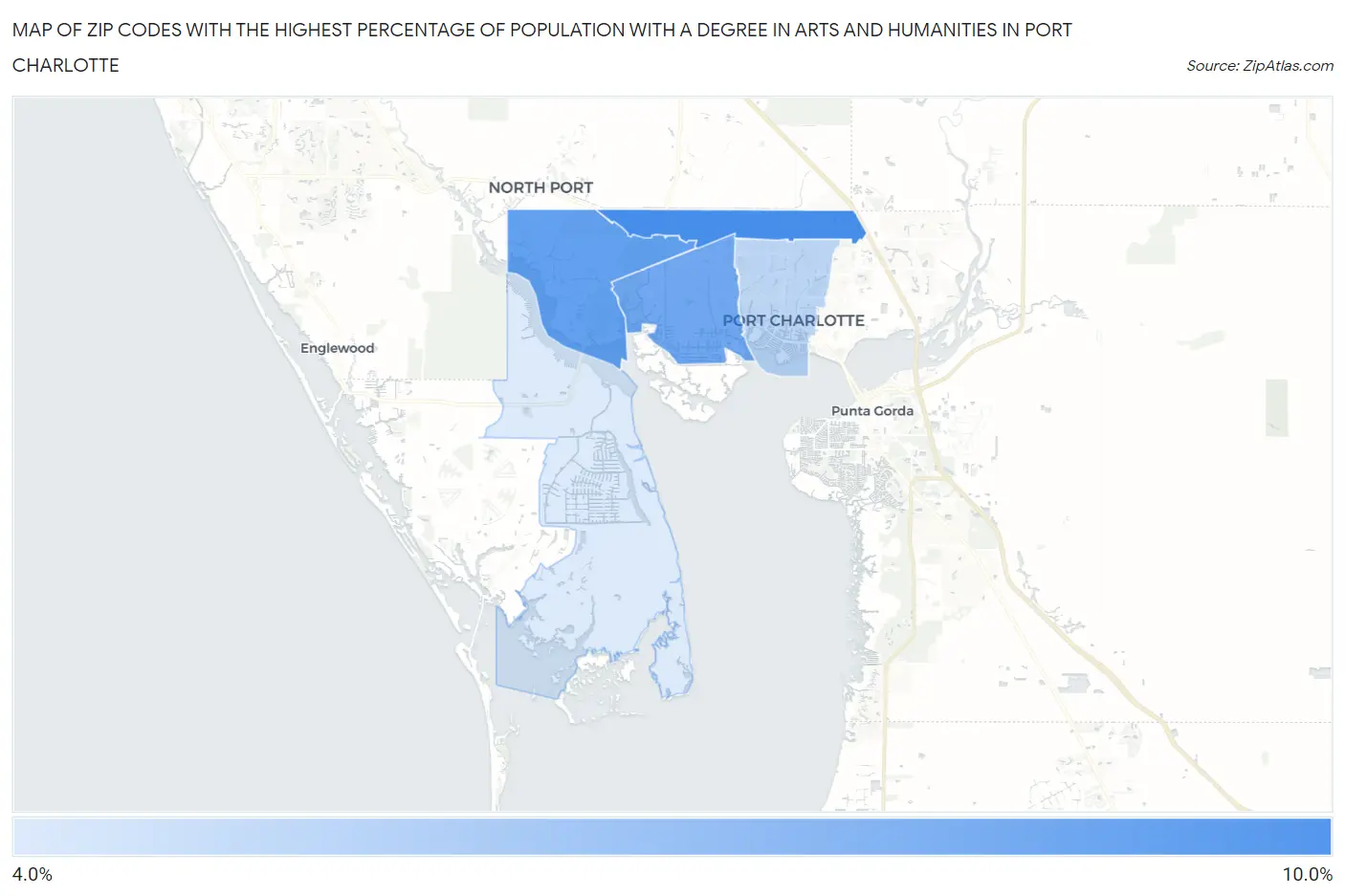 Zip Codes with the Highest Percentage of Population with a Degree in Arts and Humanities in Port Charlotte Map