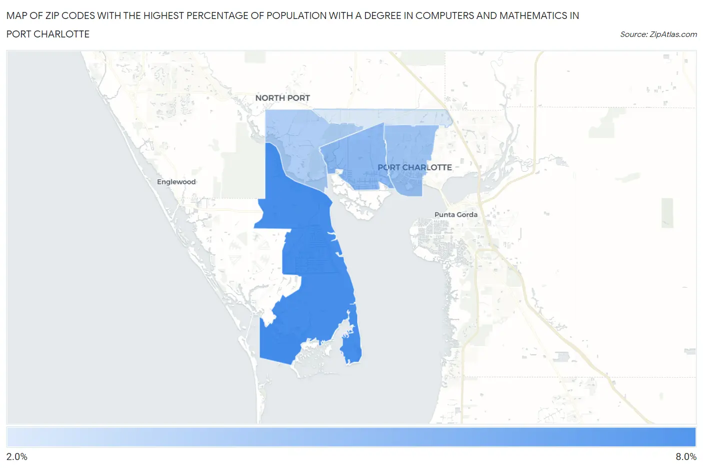 Zip Codes with the Highest Percentage of Population with a Degree in Computers and Mathematics in Port Charlotte Map