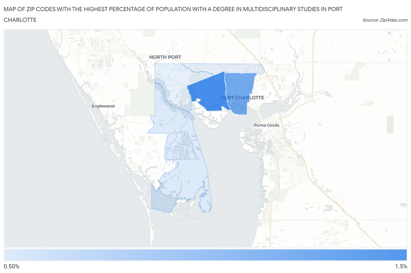 Zip Codes with the Highest Percentage of Population with a Degree in Multidisciplinary Studies in Port Charlotte Map