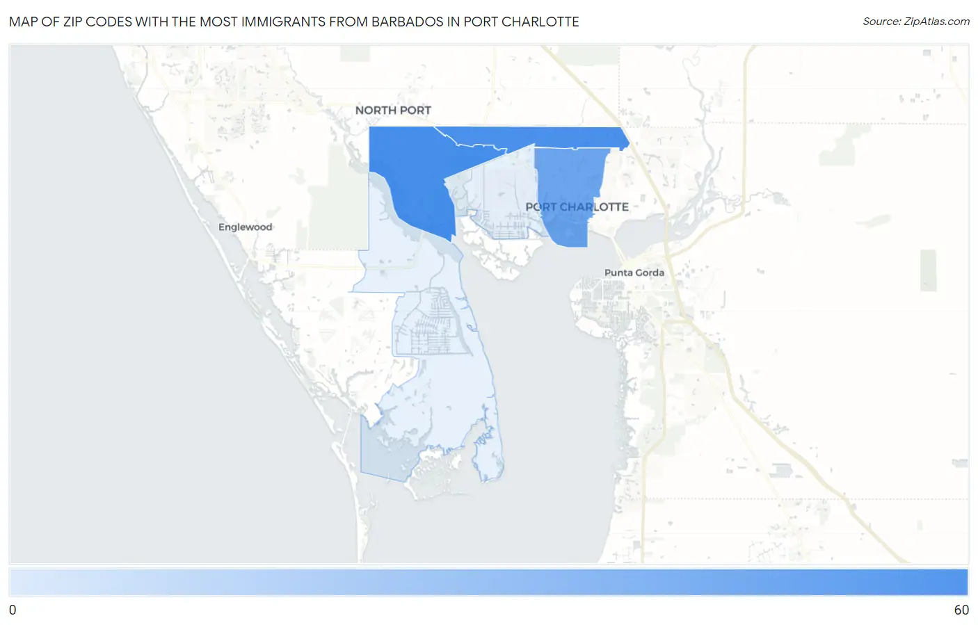 Zip Codes with the Most Immigrants from Barbados in Port Charlotte Map