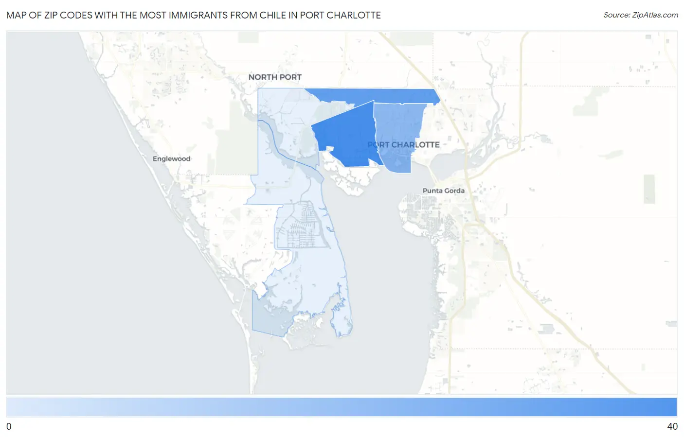 Zip Codes with the Most Immigrants from Chile in Port Charlotte Map