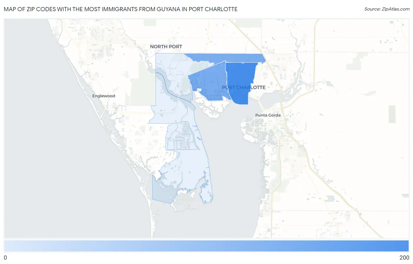 Zip Codes with the Most Immigrants from Guyana in Port Charlotte Map