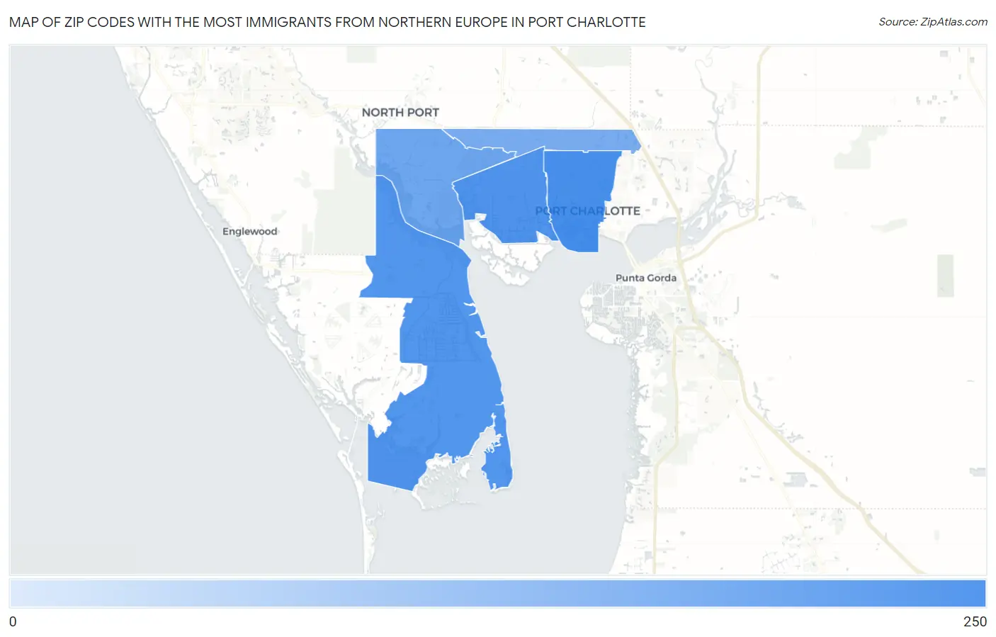 Zip Codes with the Most Immigrants from Northern Europe in Port Charlotte Map