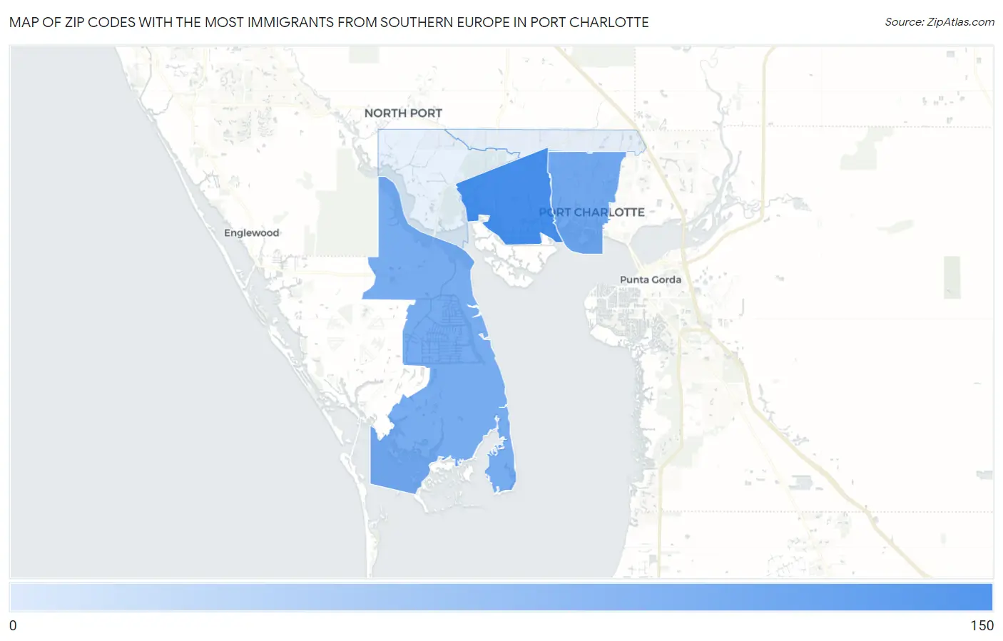 Zip Codes with the Most Immigrants from Southern Europe in Port Charlotte Map