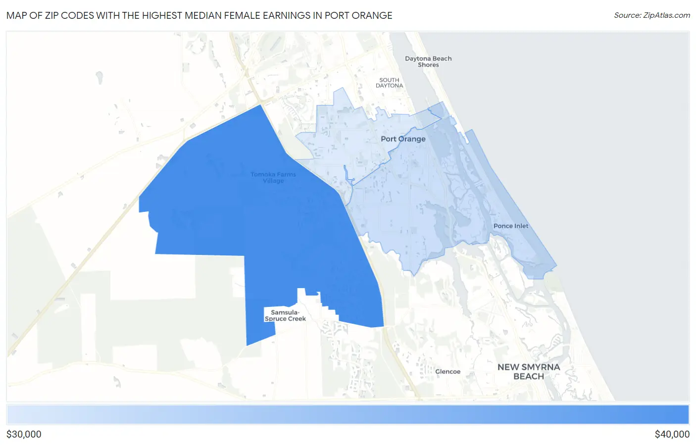 Zip Codes with the Highest Median Female Earnings in Port Orange Map